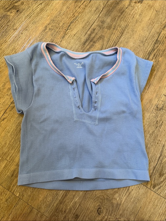 Urban Outfitters Tops - Urban Outfitters Sky Blue Ribbed Tank with Pink Trim